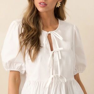Elan white tie-front peplum blouse One Size